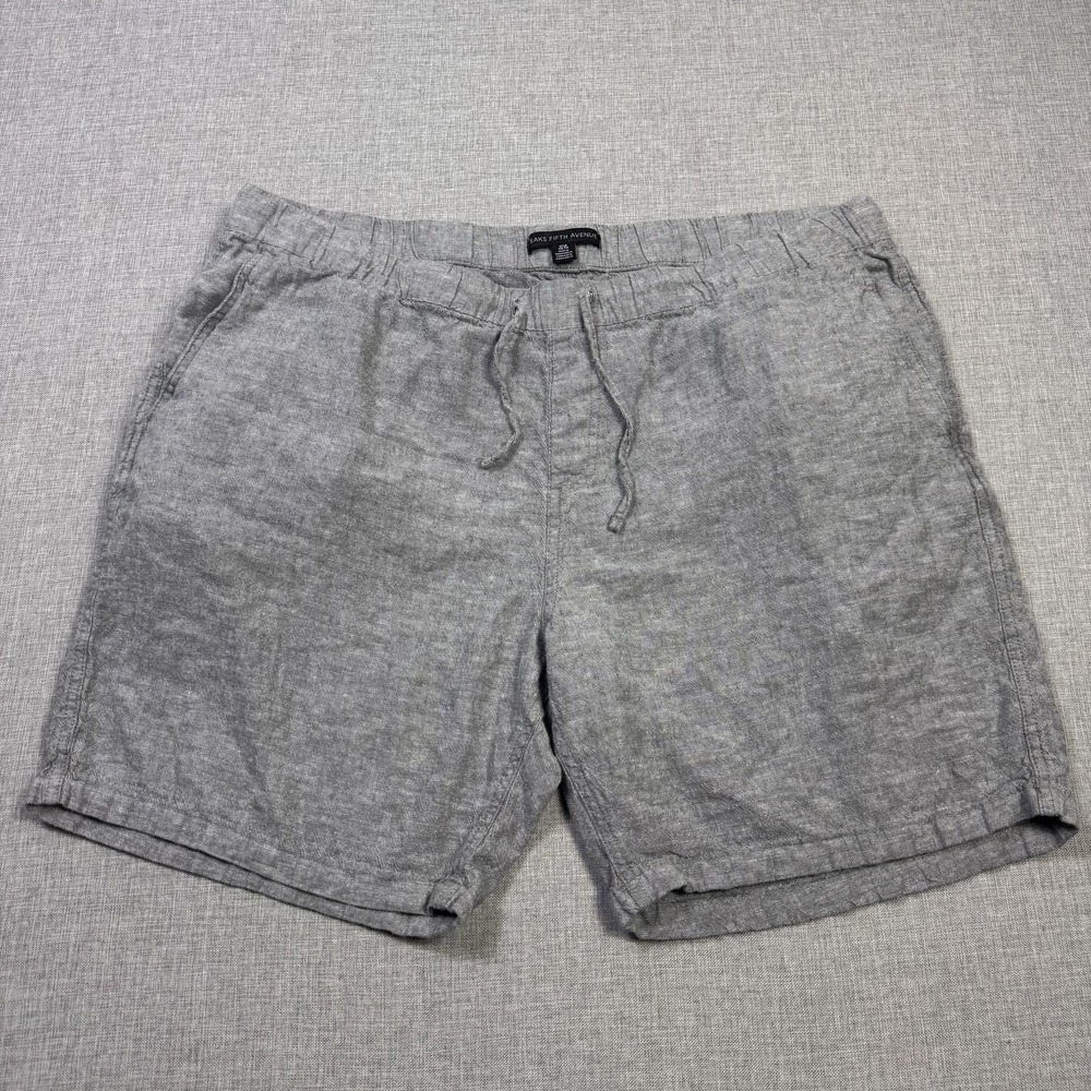 Saks Fifth Avenue Bermuda Shorts Men 2XL Gray Linen Viscose Drawstring 7" Inseam